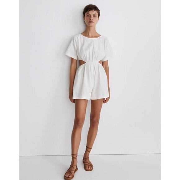 Madewell Cutout Romper in Seersucker White - Size Small - Picture 1 of 6